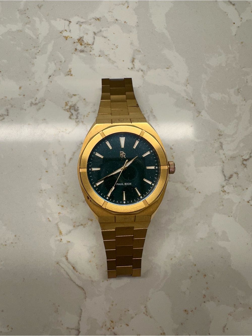 Gold Men's Bracelet Watch with Dark Green Dial